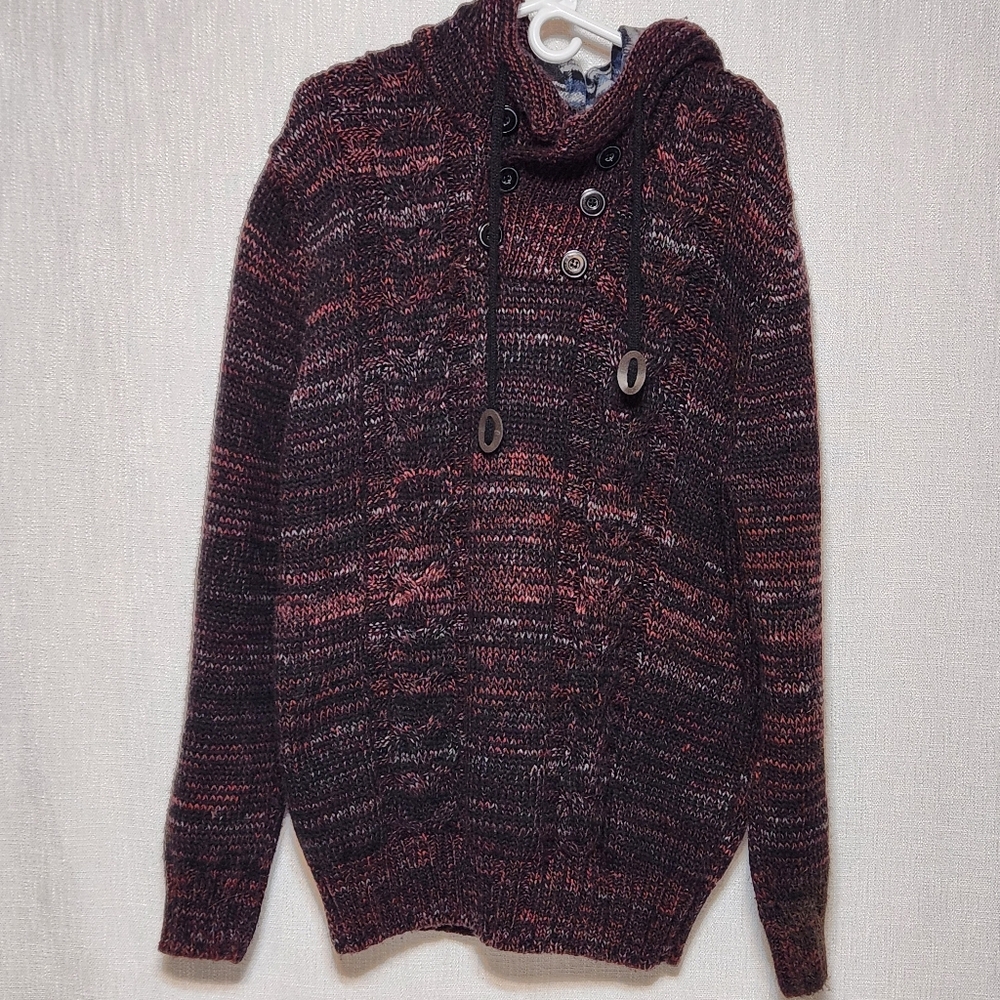Leif Nelson Pullover Sweater Men's 4XL Bordeaux Knit Hooded